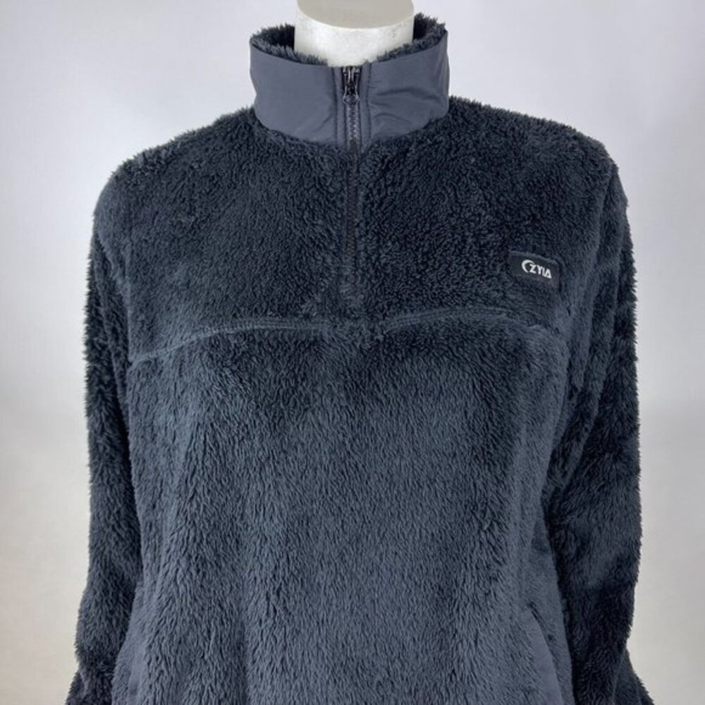 ZYIA Teddy 1/4 Zip Pocket Jacket Long Sleeve Lined Collar Pullover Black Women M - Picture 5 of 13